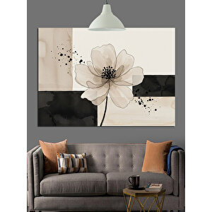 Beyaz Çiçekli Minimal Çizim Dekoratif Kanvas - Mdf Ahşap Tablo