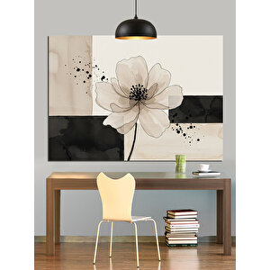 Beyaz Çiçekli Minimal Çizim Dekoratif Kanvas - Mdf Ahşap Tablo