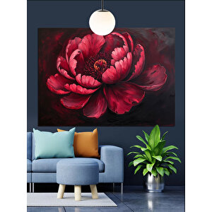 Koyu Fon Üzerinde Kırmızı Çiçek Dekoratif Kanvas - Mdf Ahşap Tablo 70x100 cm