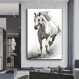 Beyaz At Kanvas Tablosu, Vahşi At Duvar Sanatı, At Kanvas Duvar Sanatı, Beyaz At Posteri 40x60 cm