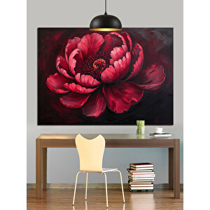 Koyu Fon Üzerinde Kırmızı Çiçek Dekoratif Kanvas - Mdf Ahşap Tablo 25x35 cm
