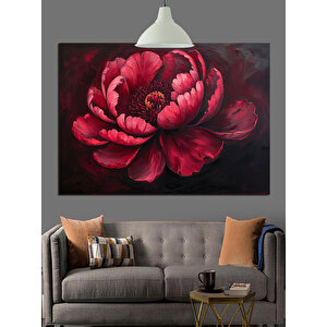 Koyu Fon Üzerinde Kırmızı Çiçek Dekoratif Kanvas - Mdf Ahşap Tablo 50x70 cm