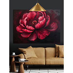 Koyu Fon Üzerinde Kırmızı Çiçek Dekoratif Kanvas - Mdf Ahşap Tablo