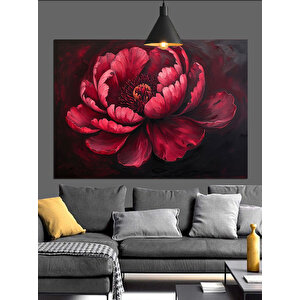 Koyu Fon Üzerinde Kırmızı Çiçek Dekoratif Kanvas - Mdf Ahşap Tablo