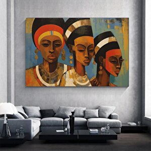 Üç Geometrik Afrikalı Yağlı Boya Kanvas Tablosu, Renkli Afrikalı Kadınlar Duvar Sanatı