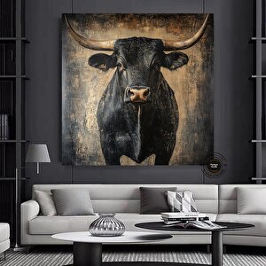 Saldıran Boğa Kanvası, Dinamik Hayvan Temalı Duvar Dekoru, Hediye Tablosu 80x80 cm