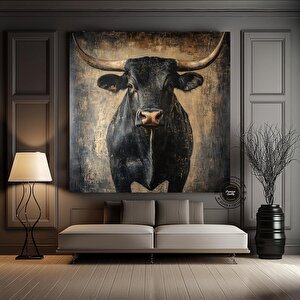 Saldıran Boğa Kanvası, Dinamik Hayvan Temalı Duvar Dekoru, Hediye Tablosu 80x80 cm