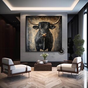 Saldıran Boğa Kanvası, Dinamik Hayvan Temalı Duvar Dekoru, Hediye Tablosu 80x80 cm