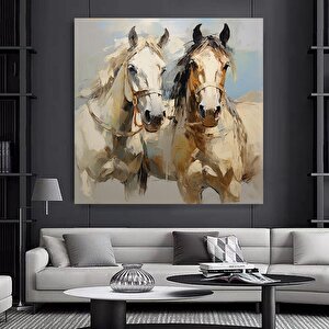 İki At Kanvası – Modern Hayvan Duvar Sanatı, Lüks Ev Dekoru 30x30 cm