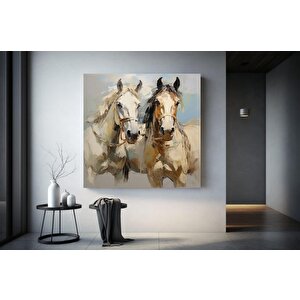 İki At Kanvası – Modern Hayvan Duvar Sanatı, Lüks Ev Dekoru