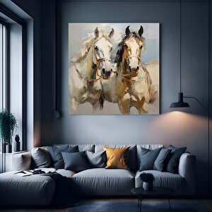 İki At Kanvası – Modern Hayvan Duvar Sanatı, Lüks Ev Dekoru