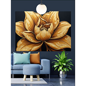 Altın Lotus Çiçek Dekoratif Kanvas - Mdf Ahşap Tablo 70x100 cm