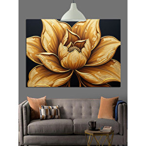 Altın Lotus Çiçek Dekoratif Kanvas - Mdf Ahşap Tablo