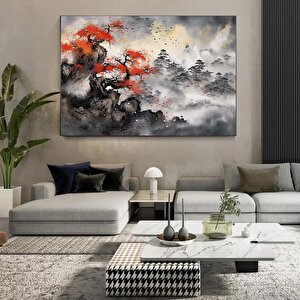 Japon Dağ Manzaralı Kanvas, Asya Tarzı Ev Dekoru, Japon Doğa Tablosu