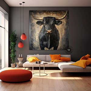 Saldıran Boğa Kanvası, Dinamik Hayvan Temalı Duvar Dekoru, Hediye Tablosu