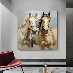 İki At Kanvası – Modern Hayvan Duvar Sanatı, Lüks Ev Dekoru