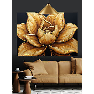 Altın Lotus Çiçek Dekoratif Kanvas - Mdf Ahşap Tablo 35x50 cm