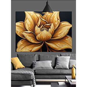 Altın Lotus Çiçek Dekoratif Kanvas - Mdf Ahşap Tablo 35x50 cm