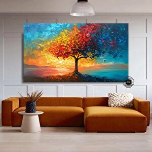 Canlı Yaşam Ağacı Kanvas Tablo | Renkli Yapraklar | Ev Ve Ofis İçi Doğa Sanatı Hediyesi 75x150 cm
