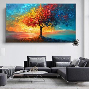 Canlı Yaşam Ağacı Kanvas Tablo | Renkli Yapraklar | Ev Ve Ofis İçi Doğa Sanatı Hediyesi
