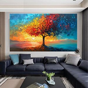 Canlı Yaşam Ağacı Kanvas Tablo | Renkli Yapraklar | Ev Ve Ofis İçi Doğa Sanatı Hediyesi