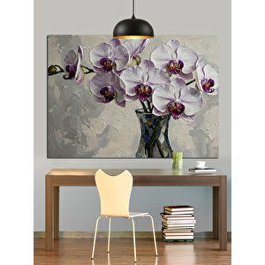 Beyaz Orkide Çiçekleri Dekoratif Kanvas - Mdf Ahşap Tablo 50x70 cm