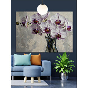 Beyaz Orkide Çiçekleri Dekoratif Kanvas - Mdf Ahşap Tablo 50x70 cm