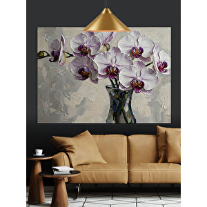 Beyaz Orkide Çiçekleri Dekoratif Kanvas - Mdf Ahşap Tablo 50x70 cm