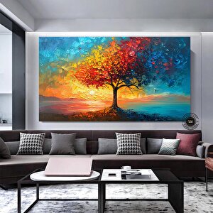 Canlı Yaşam Ağacı Kanvas Tablo | Renkli Yapraklar | Ev Ve Ofis İçi Doğa Sanatı Hediyesi 60x120 cm