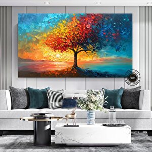 Canlı Yaşam Ağacı Kanvas Tablo | Renkli Yapraklar | Ev Ve Ofis İçi Doğa Sanatı Hediyesi