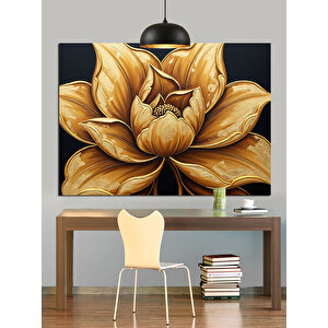 Altın Lotus Çiçek Dekoratif Kanvas - Mdf Ahşap Tablo