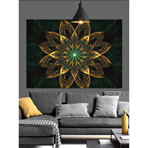 Altın Çiçek Mandala Dekoratif Kanvas - Mdf Ahşap Tablo