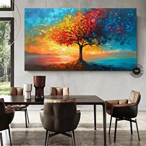 Canlı Yaşam Ağacı Kanvas Tablo | Renkli Yapraklar | Ev Ve Ofis İçi Doğa Sanatı Hediyesi 20x40 cm