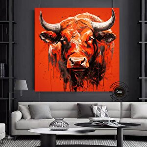 Boğa Kanvas Tablosu; Renkli Boğa; Boğa Resim Sanatı; Boğa Duvar Dekoru; Soyut Boğa Kanvas; Büyük Boğ 120x120 cm