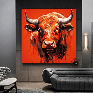Boğa Kanvas Tablosu; Renkli Boğa; Boğa Resim Sanatı; Boğa Duvar Dekoru; Soyut Boğa Kanvas; Büyük Boğ 120x120 cm