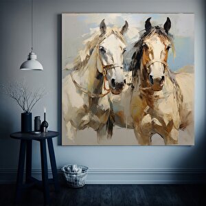 İki At Kanvası – Modern Hayvan Duvar Sanatı, Lüks Ev Dekoru 100x100 cm