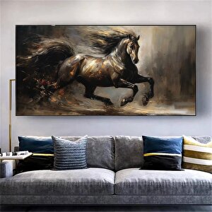 At Kanvas Tablo; Şahlanan At Tablosu; Modern Ofis Dekoru 100x200 cm