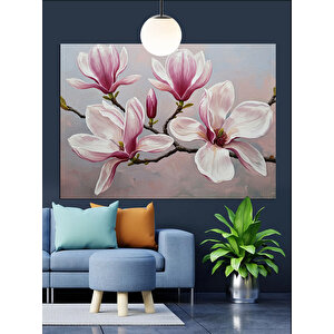 Pembe Çiçekli Bahar Dalları Dekoratif Kanvas - Mdf Ahşap Tablo 70x100 cm
