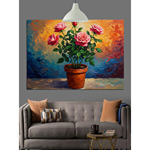 Renkli Vazoda Pembe Çiçekler Dekoratif Kanvas - Mdf Ahşap Tablo 25x35 cm