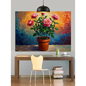Renkli Vazoda Pembe Çiçekler Dekoratif Kanvas - Mdf Ahşap Tablo 25x35 cm