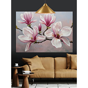 Pembe Çiçekli Bahar Dalları Dekoratif Kanvas - Mdf Ahşap Tablo
