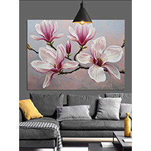 Pembe Çiçekli Bahar Dalları Dekoratif Kanvas - Mdf Ahşap Tablo