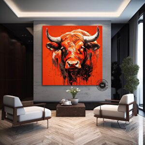 Boğa Kanvas Tablosu; Renkli Boğa; Boğa Resim Sanatı; Boğa Duvar Dekoru; Soyut Boğa Kanvas; Büyük Boğ 70x70 cm