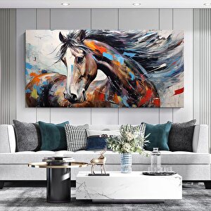 Büyük Boy Soyut At Sanatı, Renkli Soyut At Tablosu, Kanvas Duvar Dekoru 50x100 cm