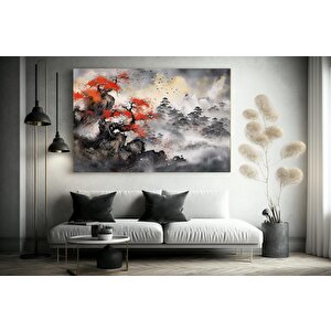 Japon Dağ Manzaralı Kanvas, Asya Tarzı Ev Dekoru, Japon Doğa Tablosu