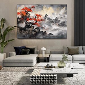 Japon Dağ Manzaralı Kanvas, Asya Tarzı Ev Dekoru, Japon Doğa Tablosu