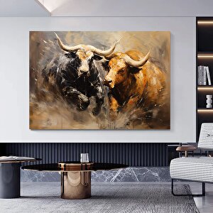 İki Boğa Kavgası Kanvas Tablo; Vahşi Yaşam 90x150 cm