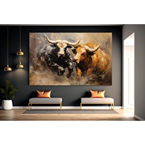 İki Boğa Kavgası Kanvas Tablo; Vahşi Yaşam 90x150 cm