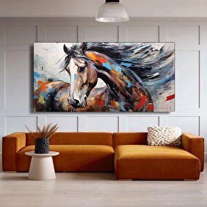 Büyük Boy Soyut At Sanatı, Renkli Soyut At Tablosu, Kanvas Duvar Dekoru 75x150 cm