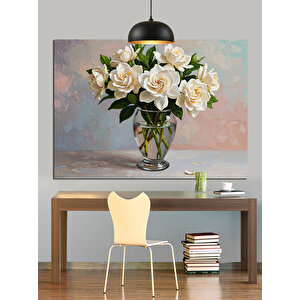 Vazoda Beyaz Çiçekler Dekoratif Kanvas - Mdf Ahşap Tablo 70x100 cm